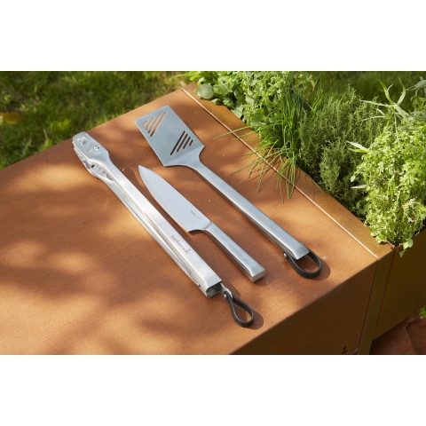 Premium set met spatel, chef mes en tang Grillbestek
