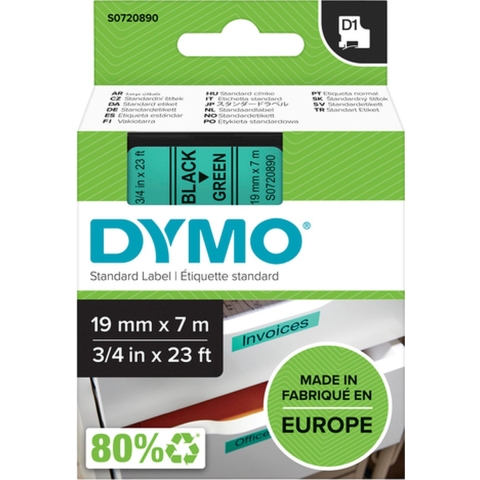 Labeltape DYMO D1 45809 Polyester Tapekleur: Groen Tekstkleur:Zwart 19 mm 7 m