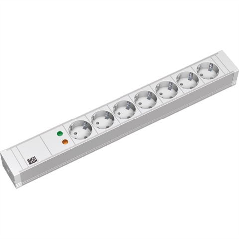 Bachmann 333.604 19 inch Stekkerdoos voor patchkast 1.5 HE Geaarde contactdoos Overspanningsbescherming Grijs-wit (RAL 7035)