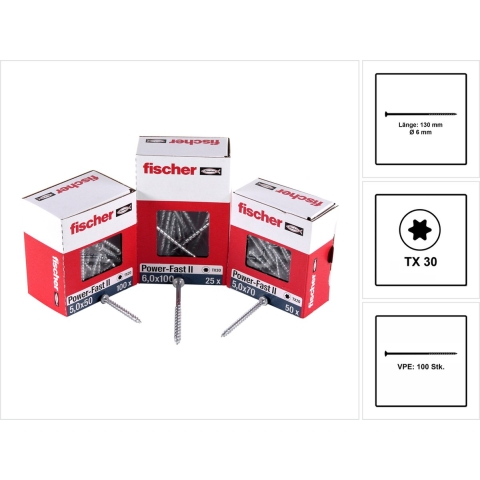 Fischer Power-Fast II 670461 Spaanplaatschroef 6 mm 130 mm T-profiel Staal Galvanisch verzinkt 100 stuk(s)