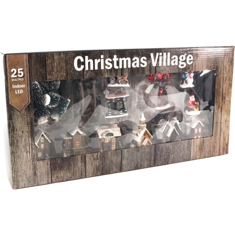 Kerstdorp poly met verl 25- delig excl. batterijen - Hit