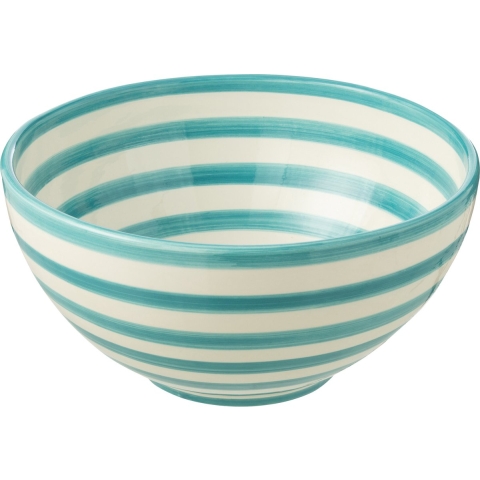 J-Line Bowl Granada Stripes High Ceramic White|Aqua Large