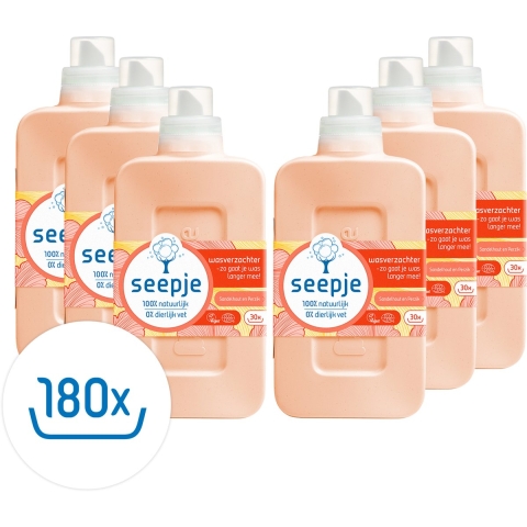 6x Seepje Wasverzachter Sandelhout en Perzik 30 Wasbeurten 750 ml