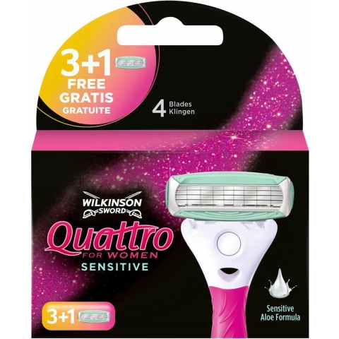 3x Wilkinson Quattro Sensitive Vrouwen Navulmesjes 4 stuks