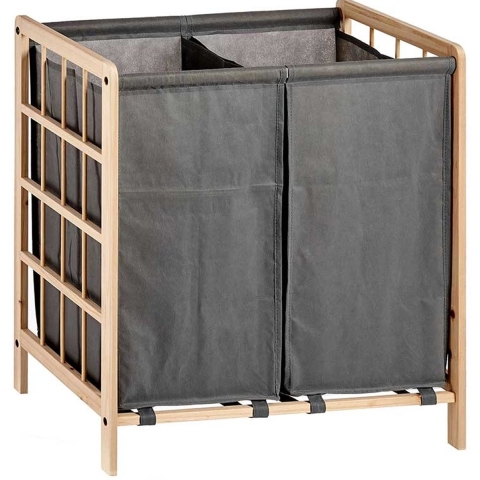 Wasmand Woodbox - met opvang waszak - 2x 50 liter compartiment - 59 x 33 x 60 cm -