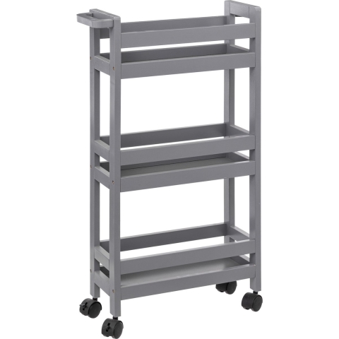 Keuken of badkamer trolley 3-laags - betongrijs - D15 x B40 x H75 cm - mdf hout - met wielen -
