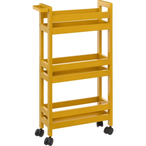 Keuken of badkamer trolley 3-laags - geel - D15 x B40 x H75 cm - mdf hout - met wielen -