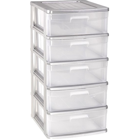 Ladeblok/bureau organizer met 5x lades grijs/transparant L40 x B39 x H81 cm -