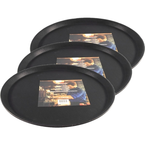 Set van 5x stuks kunststof horeca dienblad rond zwart 35 cm -