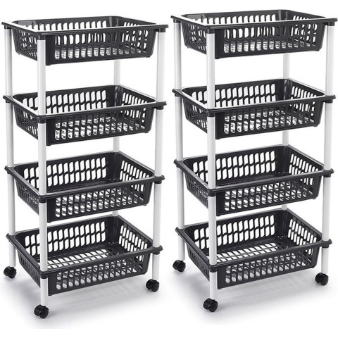 2x stuks antraciet grijze opberg trolley/roltafel met 4 manden 85 cm -