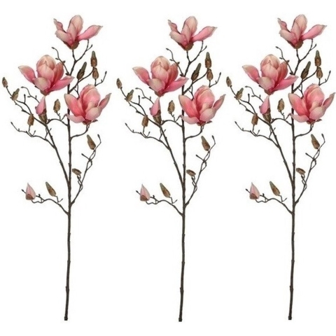 3x Roze Magnolia/beverboom kunsttak kunstplant 90 cm -