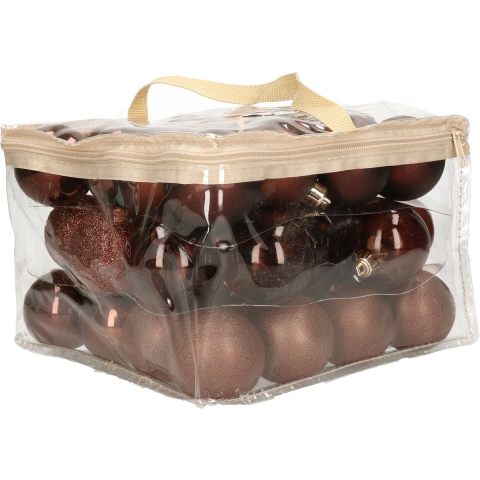 Cosy & Trendy kerstballen - 48x st - bruin - D6 cm - in opbergtas - kerstversiering -