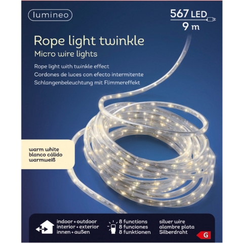 Lichtslang -567 led lampjes - warm wit - 9 meter - twinkel effect - kerstverlichting -