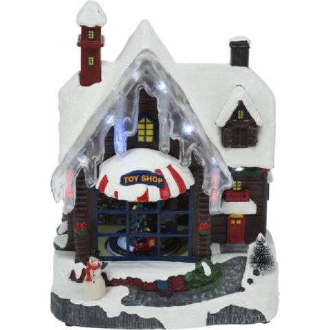 Kerstdorp speelgoedwinkel - met beweging en led verlichting - LED verlichting - 29,5 cm -