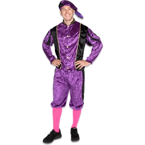 Pietenpak roetveeg Piet - paars/zwart - pieten verkleed kostuum 3-delig - unisex S (36/48) -