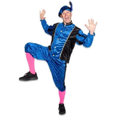 Pietenpak roetveeg Piet - blauw/zwart - pieten verkleed kostuum 3-delig - unisex M (38/50) -