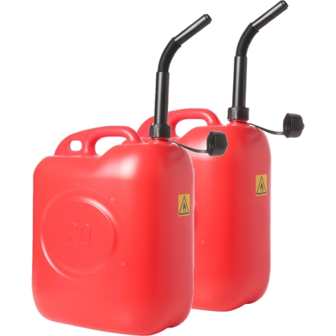 Jerrycan/benzinetank voor brandstof - 2x - 20 liter - rood - kunststof -
