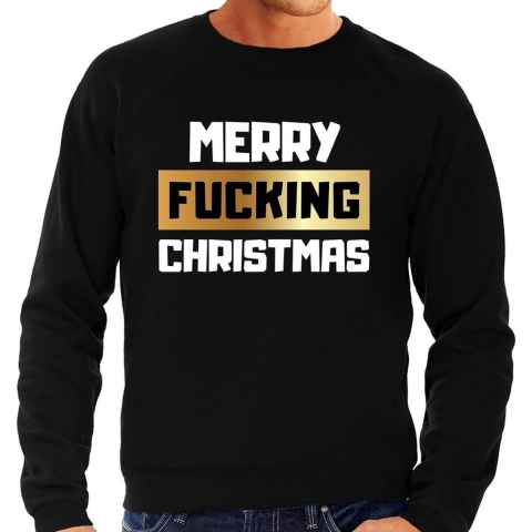 Grote maten foute Kersttrui merry fucking christmas zwart heren 4XL (60) -