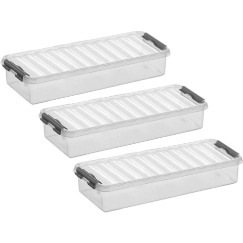 5x stuks sunware q-line opberg box/opbergdoos - 2.5 liter - 38 x 14 x 6 cm - kunststof - transparant -