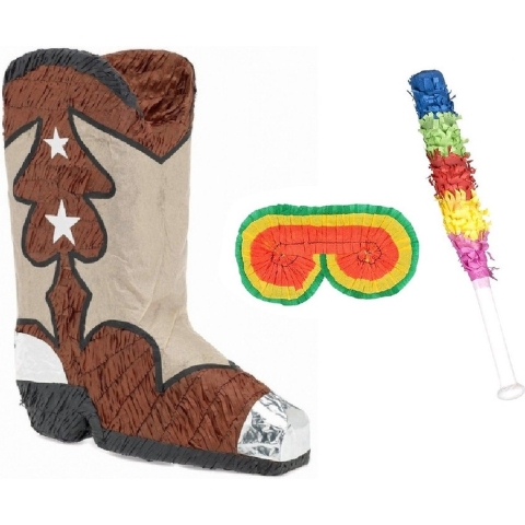 Pinata van een cowboy laars set met masker en stok -