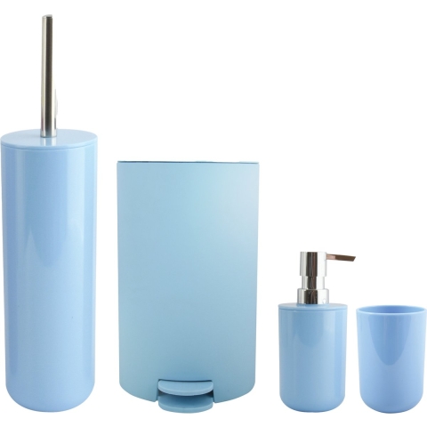 Toiletborstel in houder/zeeppompje/pedaalemmer set Moods - kunststof - lichtblauw -