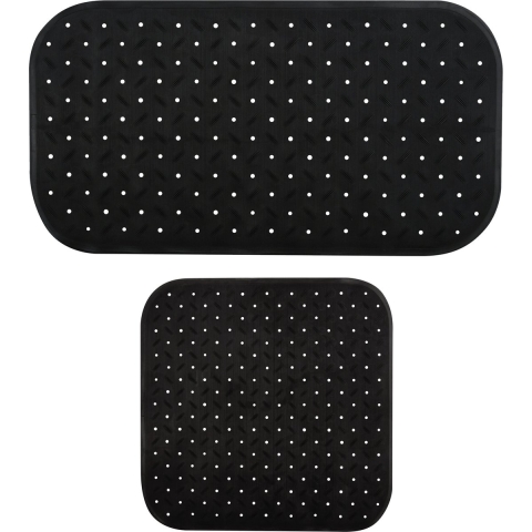 MSV Douche/bad anti-slip matten set badkamer - rubber - 2x stuks - zwart - 2 formaten -