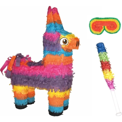 Pinata van een Mexicaanse Ezel set met masker en stok -