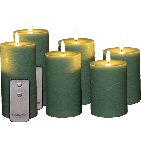 LED Stompkaarsen met afstandsbediening - 6x - jade groen - 10/12.5/15 cm -