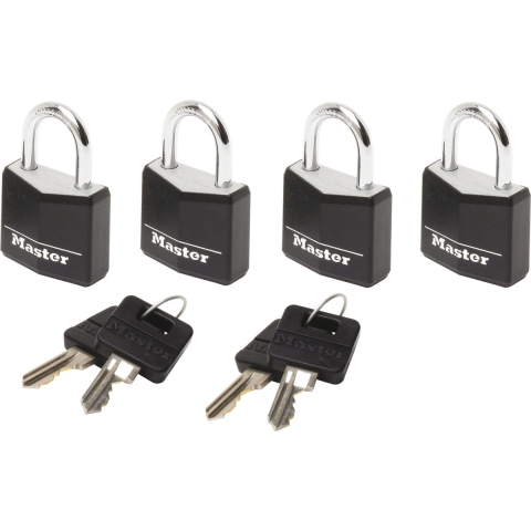 Masterlock 4 x 20mm - 11mm steel shackle, 3mm diam. - 3-pin cylinder - keyed alik | zwart - 9120EURQBLKNOP