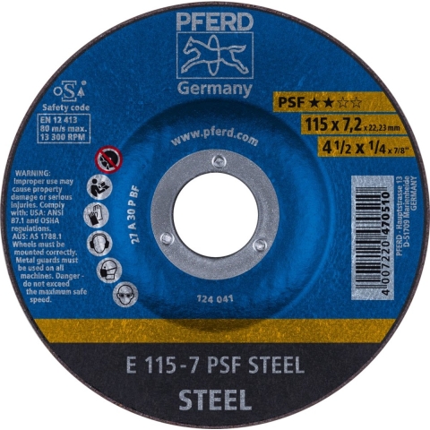 PFERD 62011634 E 115-7 PSF STEEL Afbraamschijf gebogen Diameter 115 mm Boordiameter 22.23 mm Gietijzer, Staal, Gegoten staal 10 stuk(s)