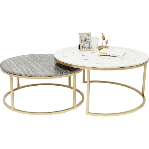 Kare Design Mystic Round Bijzettafel - Set Van 2 - Marmer En Messing