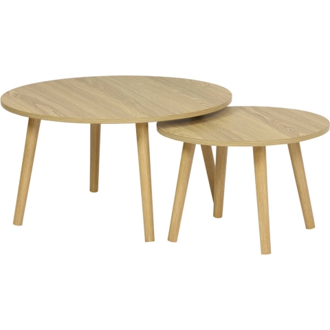 sweeek - Set van 2 ronde salontafels in walnootkleurig hout