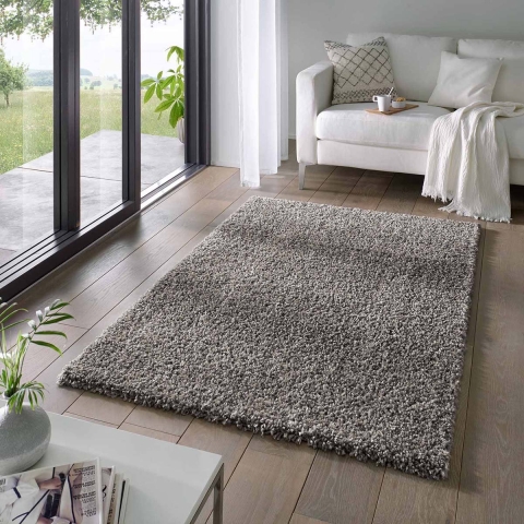 Tapeso Hoogpolig vloerkleed effen Classic - donkergrijs - 200x250 cm