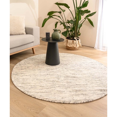 Nordic Weavers Rond wollen vloerkleed - Ulstein wit|zwart - 150 cm