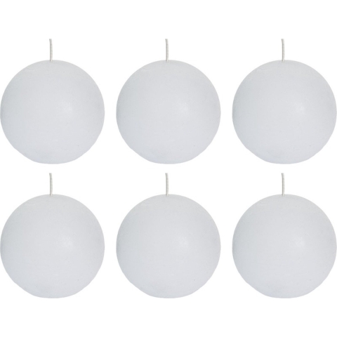 Spaas rustieke bolkaars - wit - 6x - D8 cm - 24 branduren - ronde kaarsen -