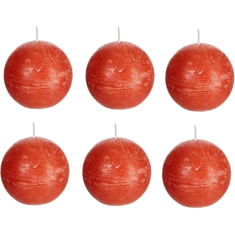 Spaas rustieke bolkaars - oranje - 6x - D8 cm - 24 branduren - ronde kaarsen -