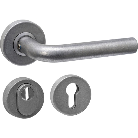 Intersteel Set Achterdeurbeslag Rond Deurkruk Luzern en SKG3 Veiligheidsrozetten RVS Getrommeld