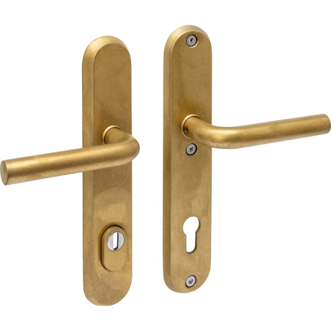 Intersteel Veiligheidsbeslag Ovaal kruk/kruk Luzern met Kerntrekbeveiliging Profielcilindergat - PC92 - PVD Messing Getrommeld