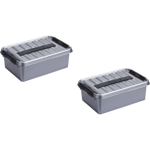 5x stuks sunware q-line opberg box/opbergdoos - 12 liter - 40 x 30 x 14 cm - kunststof - grijs -