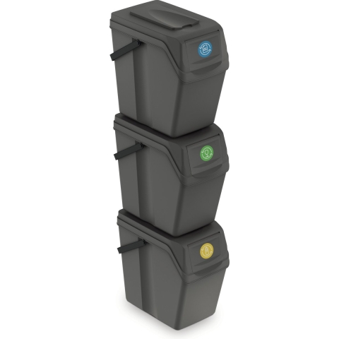 Prosperplast Afvalscheidingprullenbakken - 3x 25L - grijs - prullenbak -