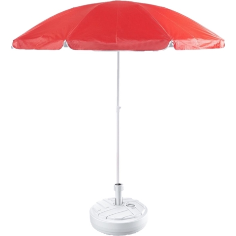 Rood strand/tuin basic parasol van nylon 200 cm + parasolvoet wit -