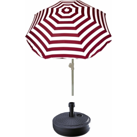 Rood gestreepte strand/tuin basic parasol van nylon 180 cm + parasolvoet antraciet -