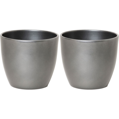 Bloempot glanzend zilver metallic keramiek voor kamerplant H22.5 x D25 cm -