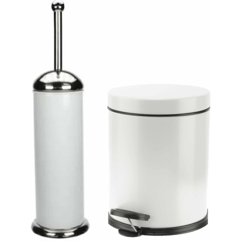 Badkamer/toilet set pedaalemmer 5 liter en toiletborstel RVS wit -