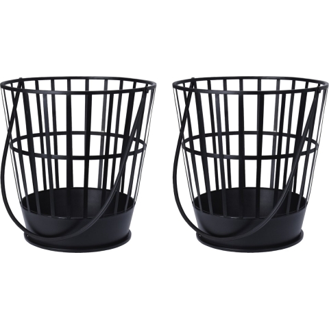 Set van 2x stuks opslag mand 38 x 38 cm zwart metaal -