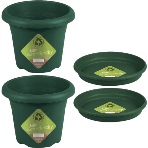 4x stuks ronde plantenpotten groen met opvangschaal dia 30 cm -