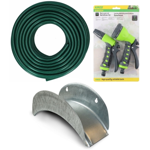 Tuinslang set 25 meter met 2 stuks sproeikoppen / broeskoppen en houder -