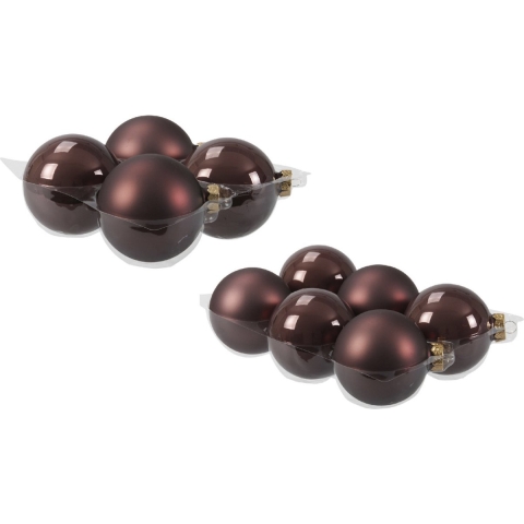 20x stuks glazen kerstballen donkerbruin (chestnut) 8 en 10 cm mat/glans -
