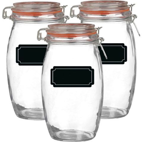 Weckpot/inmaakpot - 4x - 1.3L - glas - met beugelsluiting - incl. etiketten -