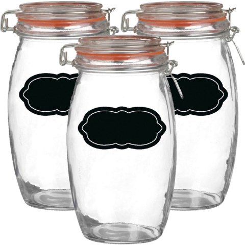 Weckpot/inmaakpot - 6x - 1.3L - glas - met beugelsluiting - incl. etiketten -